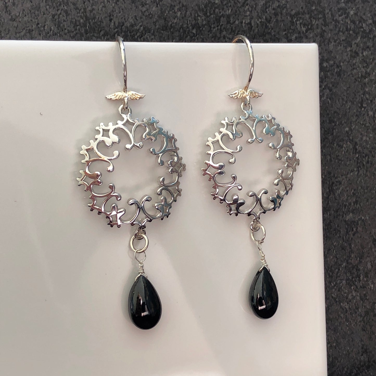 Black Spinel Angel Earrings