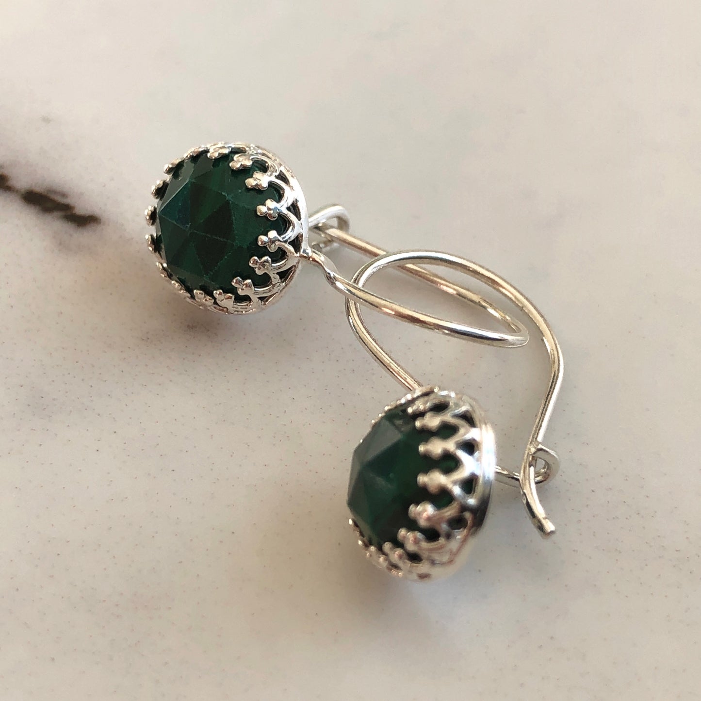 Medieval Style Malachite Rose Cut Earrings