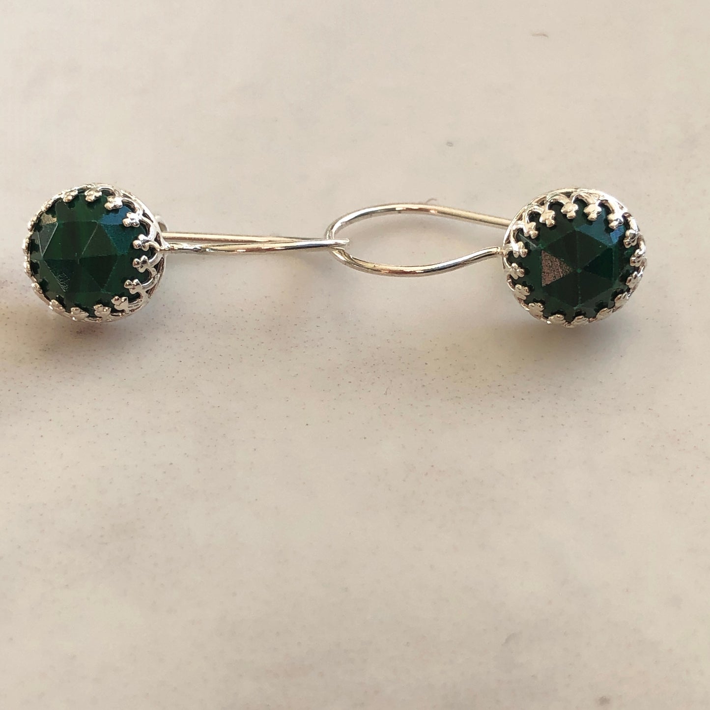 Medieval Style Malachite Rose Cut Earrings