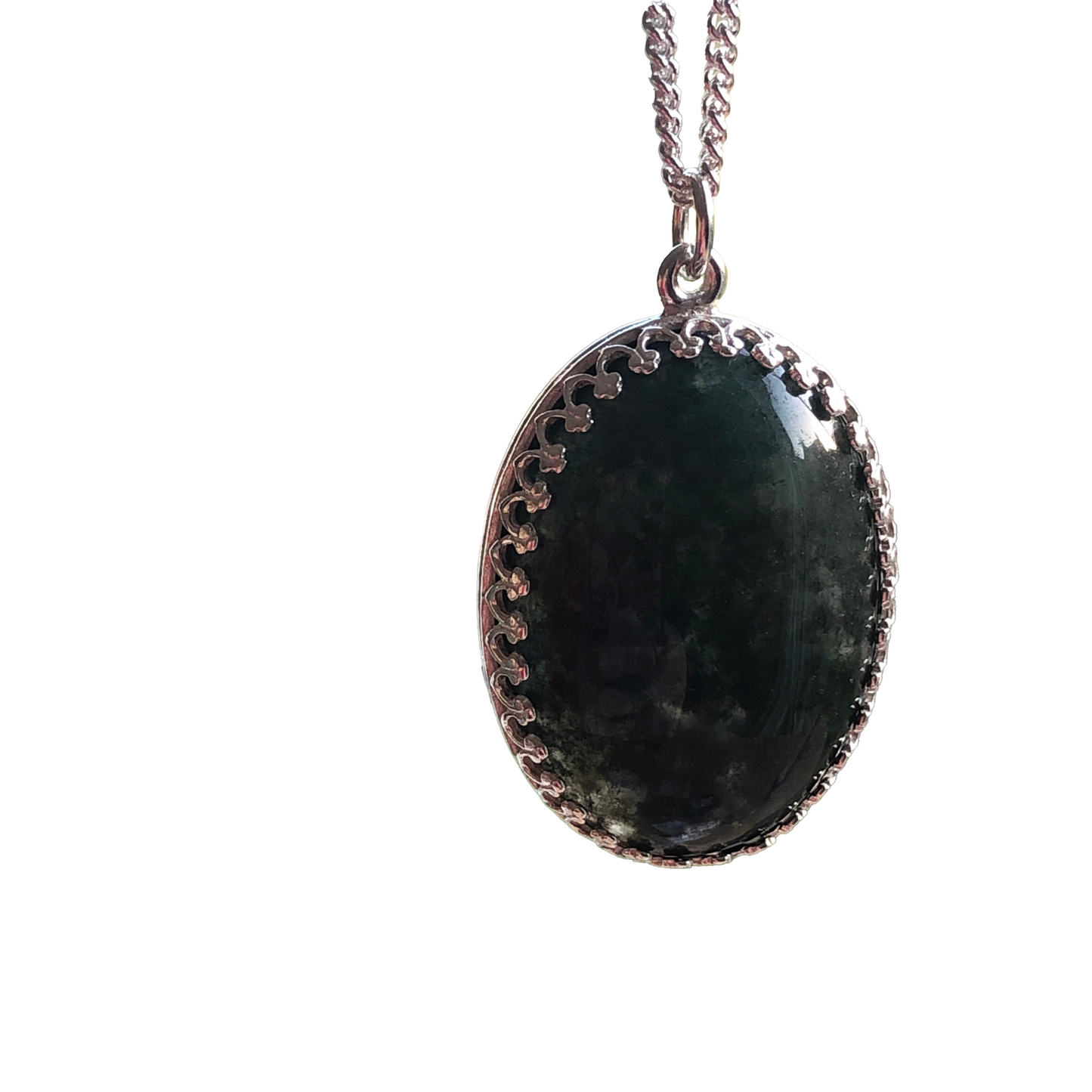 Medieval Style Green Moss Agate Pendant Necklace