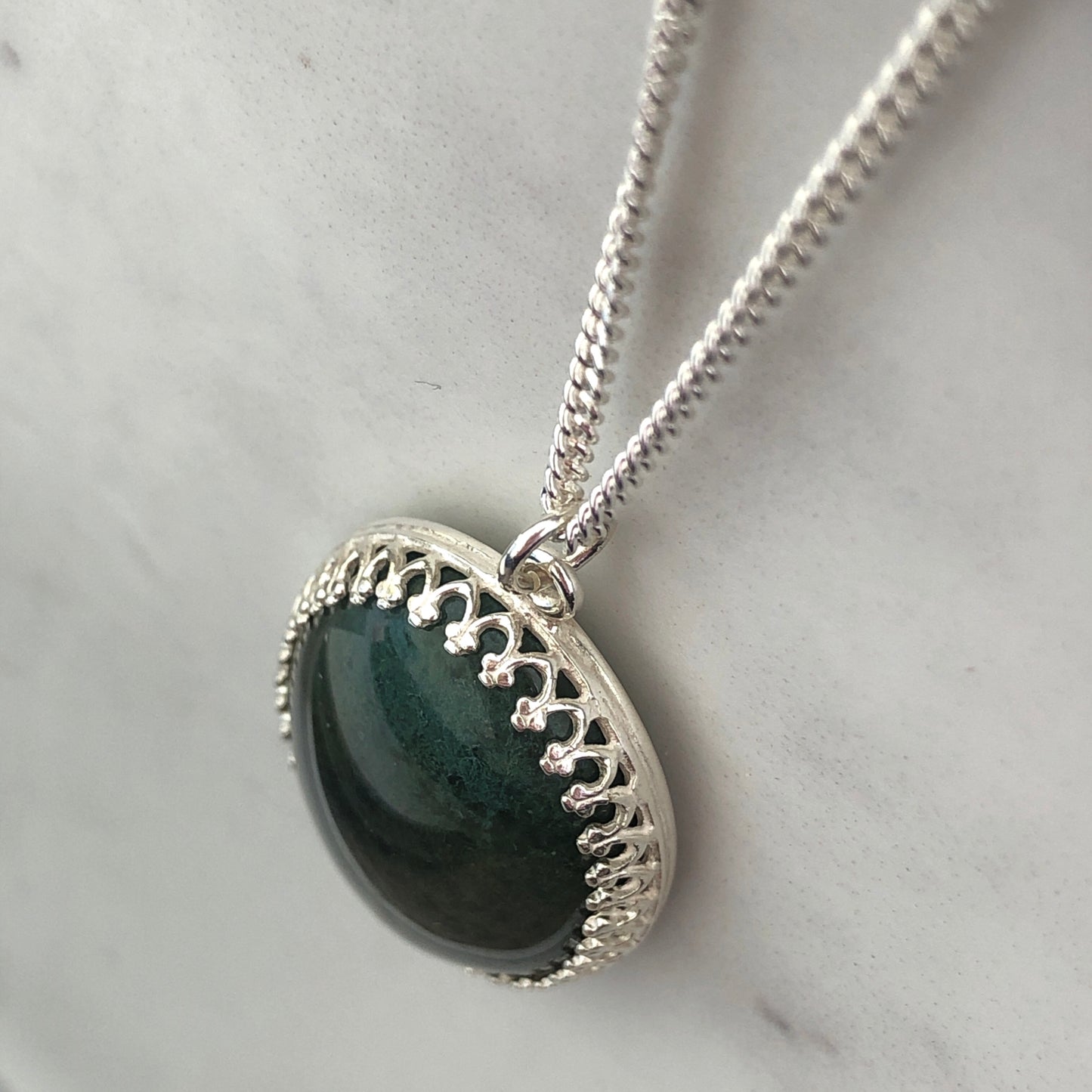 Medieval Style Green Moss Agate Pendant Necklace