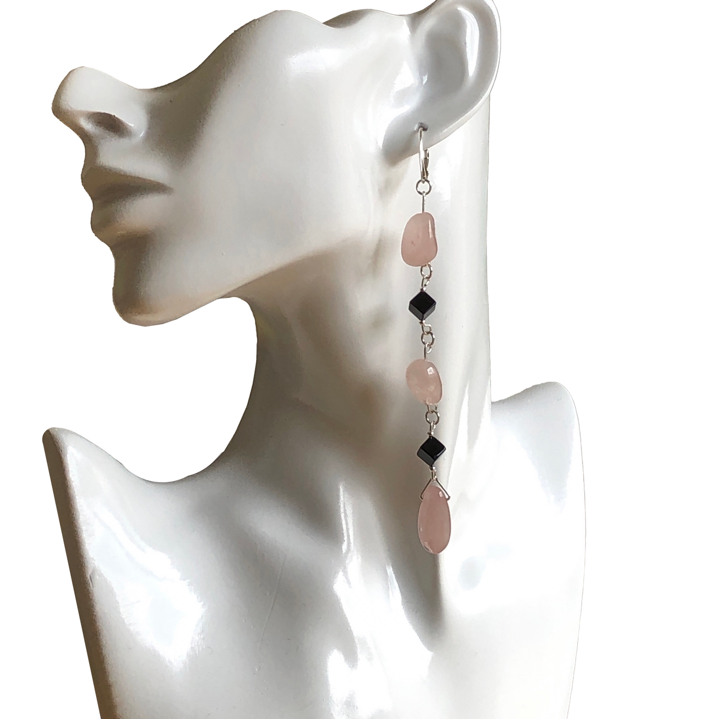 Rose Quartz and Onyx Earrings