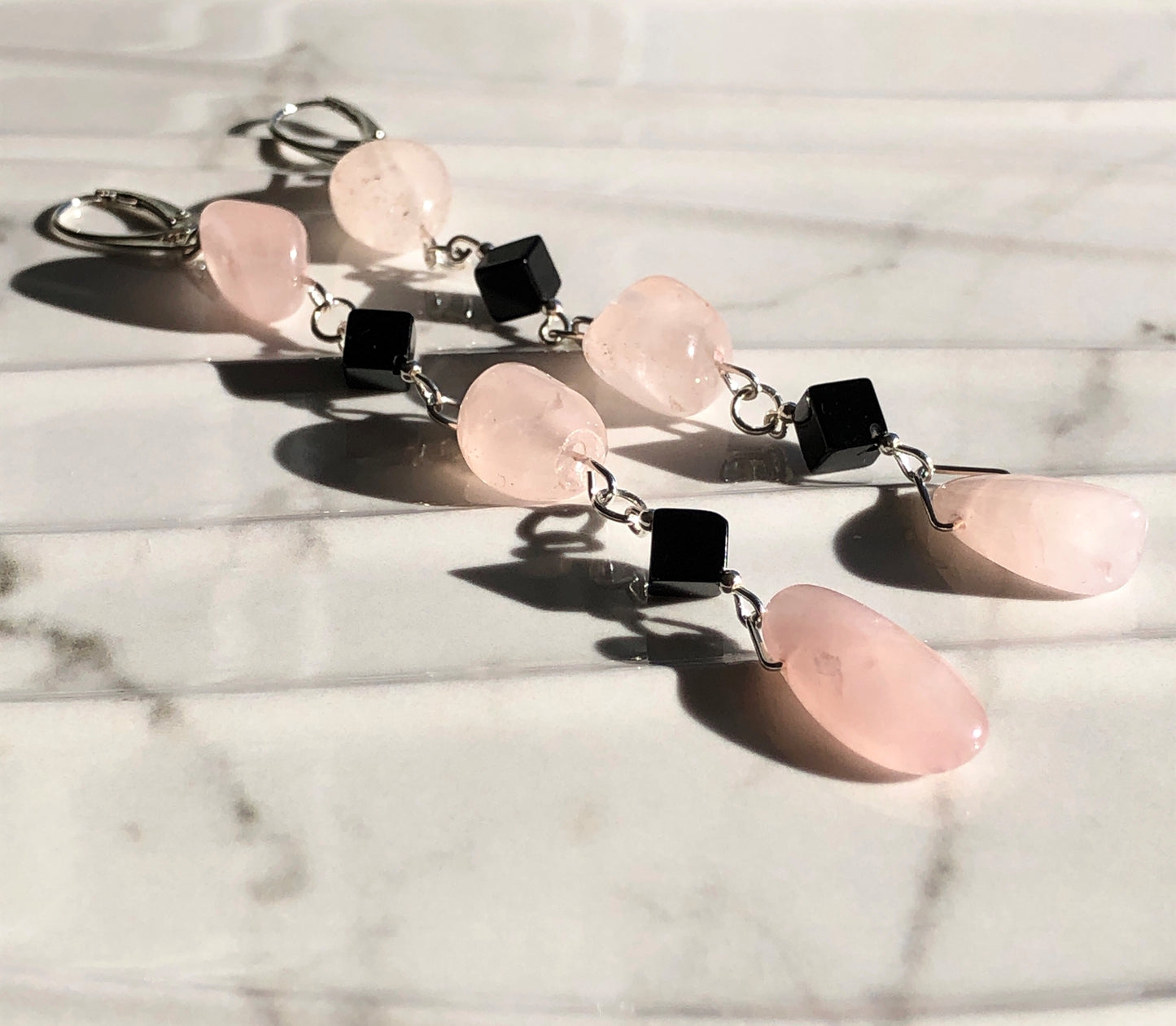 Rose Quartz and Onyx Earrings