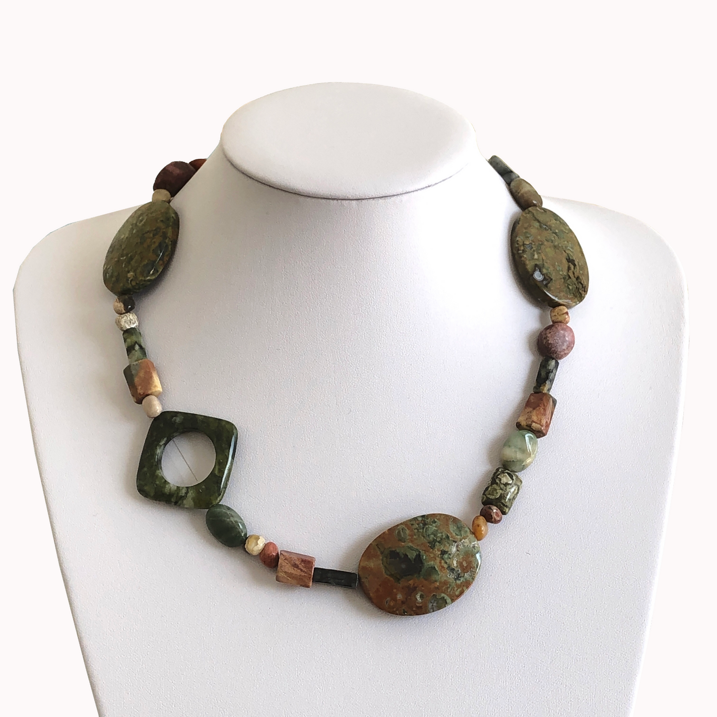 Square Jasper and Rhyolite Necklace