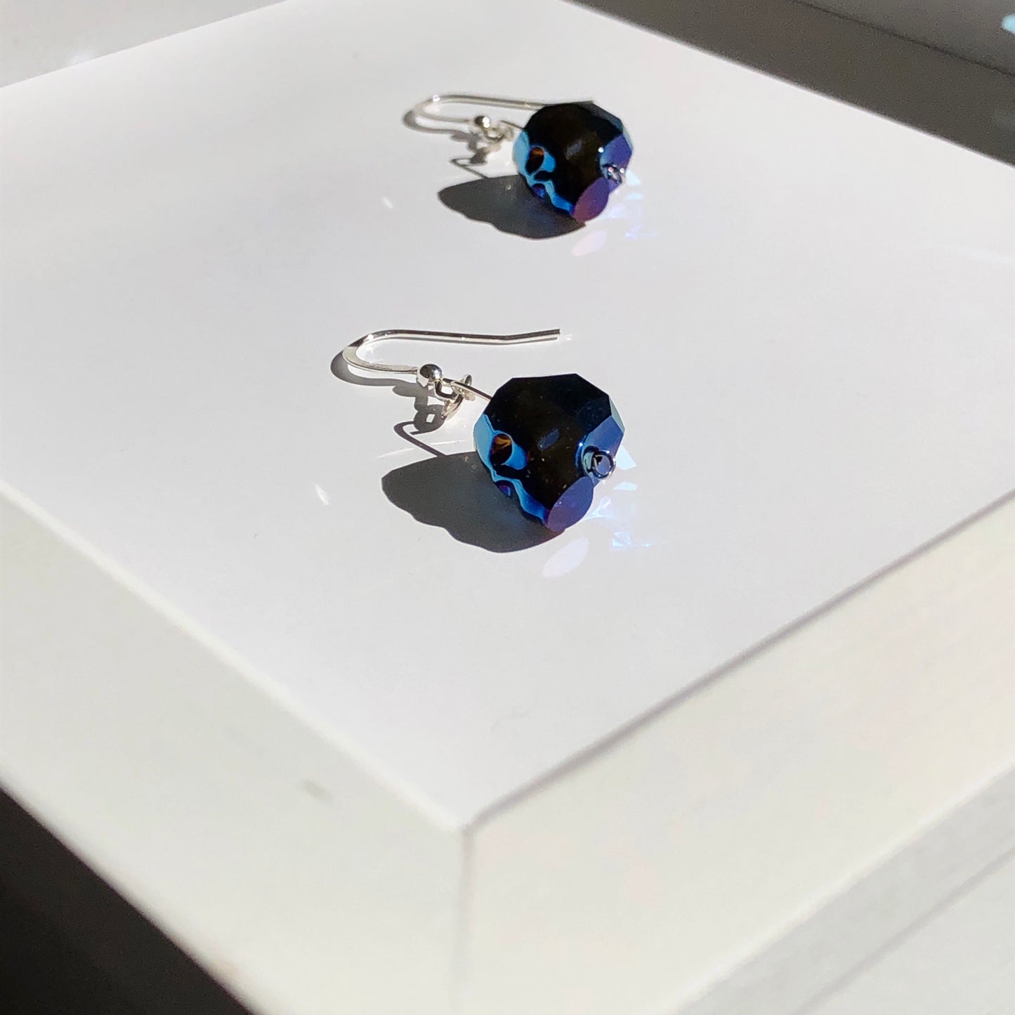 Swarovski Metallic Blue Skull Earrings