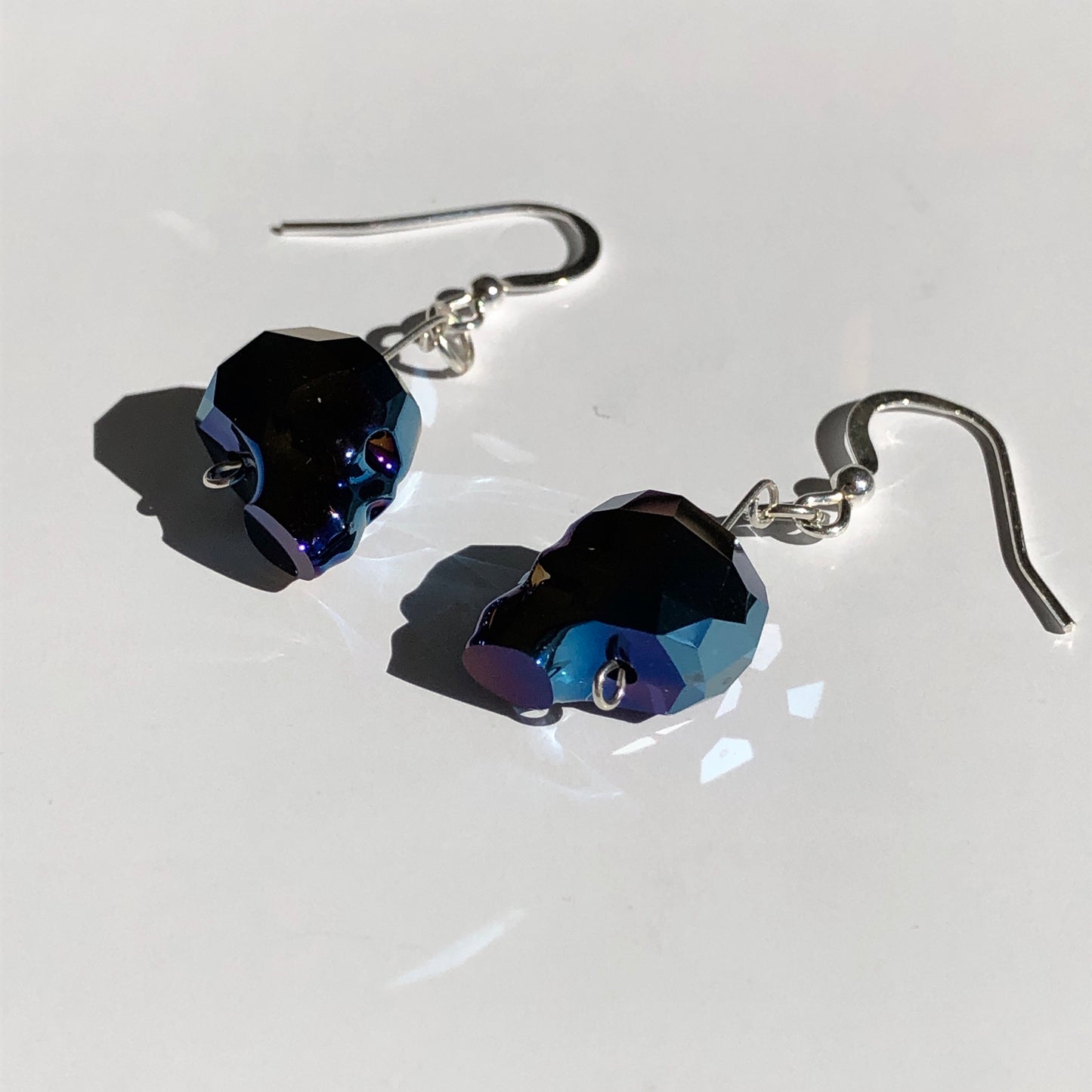 Swarovski Metallic Blue Skull Earrings